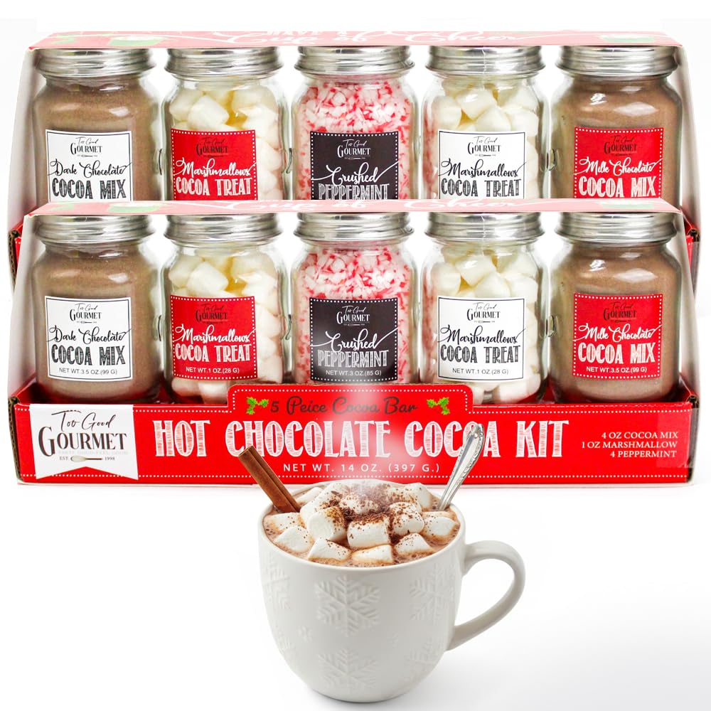 Hot Chocolate Cocoa Bar Set  2-Pack  Gourmet Cocoa Powder  Marshmallows & Peppermint Candy Kit  Winter Holiday Gift