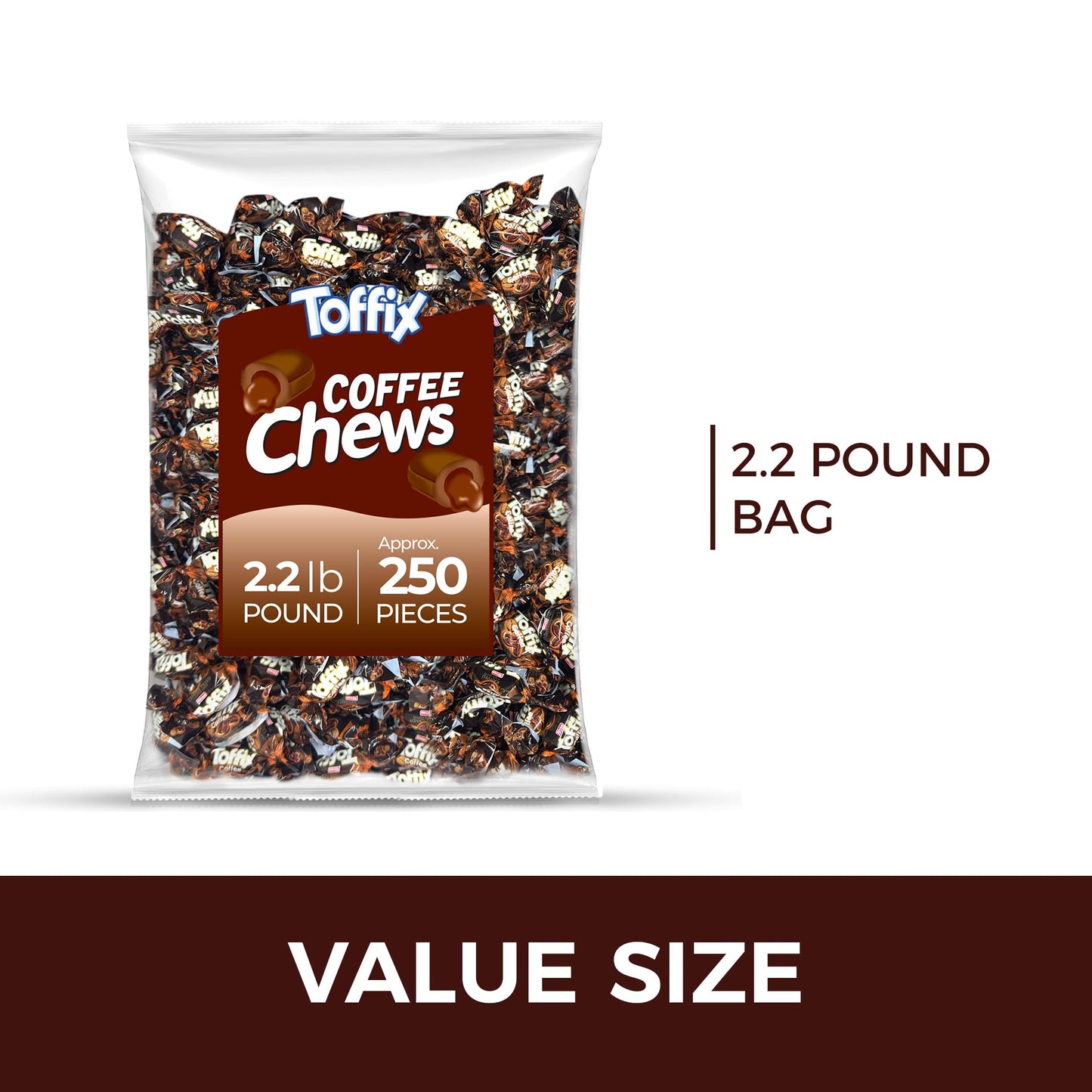 Toffix Coffee Chews, Center-Filled Soft Chewy Candy, 250 Pieces Of Individually Wrapped Snacks For Kids & Adults, Coffee Flavore