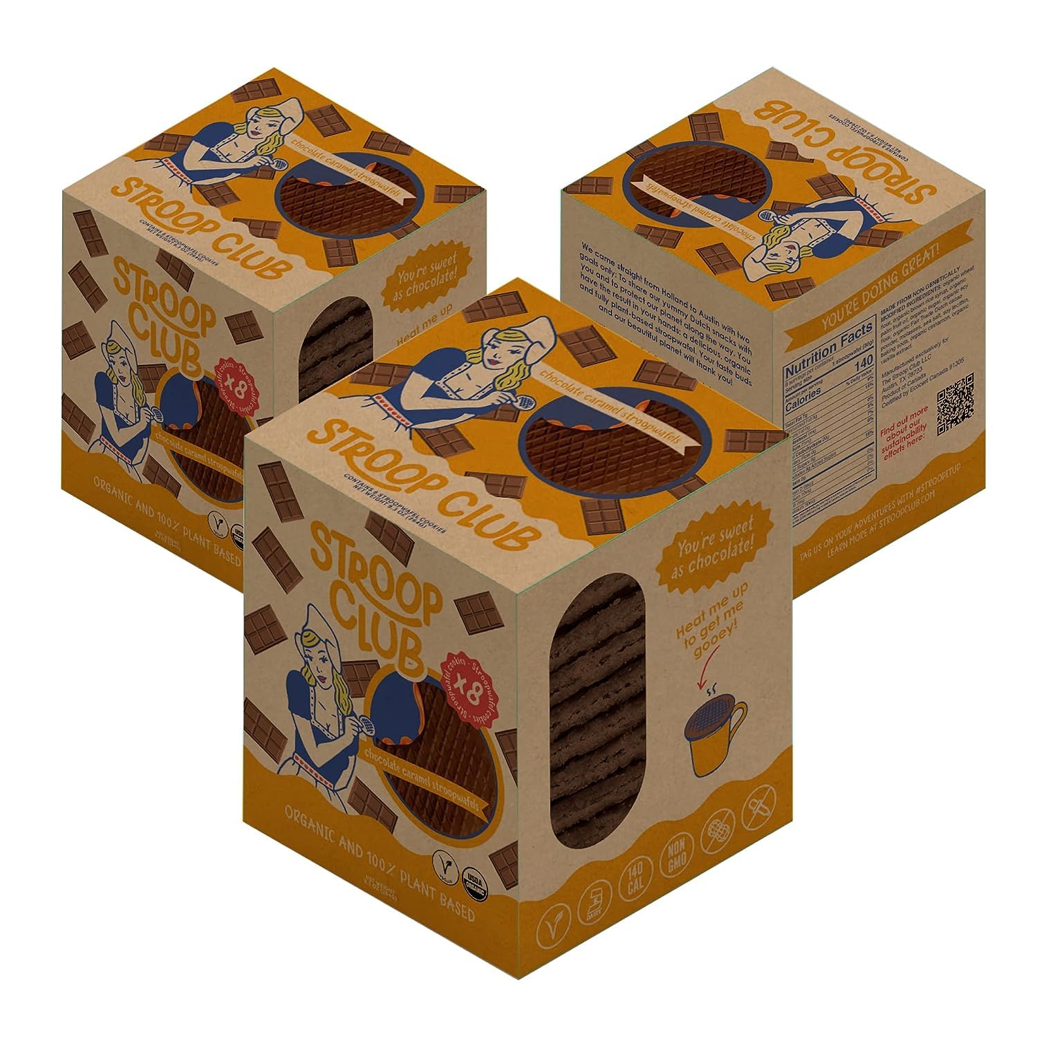 Stroop Club Chocolate Caramel Delights Cookies | Organic Waffles And Plant Based | Vegan Healthy Snacks Stroopwafels - 3 X Pack