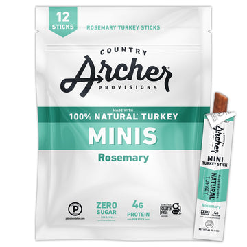 Country Archer Mini Turkey Jerky Sticks - All Natural Turkey Sticks, Meat Snack for People, Gluten Free, Keto Protein Snack, Ros