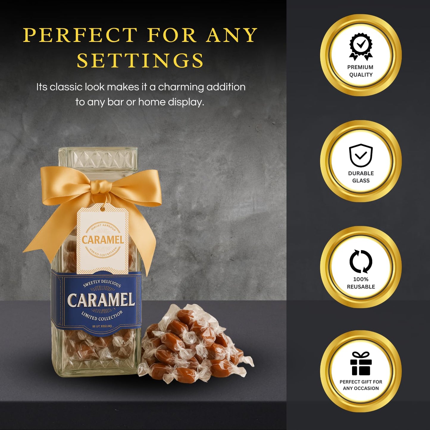 The Wine Savant Scotch spirit-inspired flavor Caramels & Glass Decanter Gift Set - 750 mL, Premium Salted Caramel, Model TWS-DAD-DEC-CARA-SET