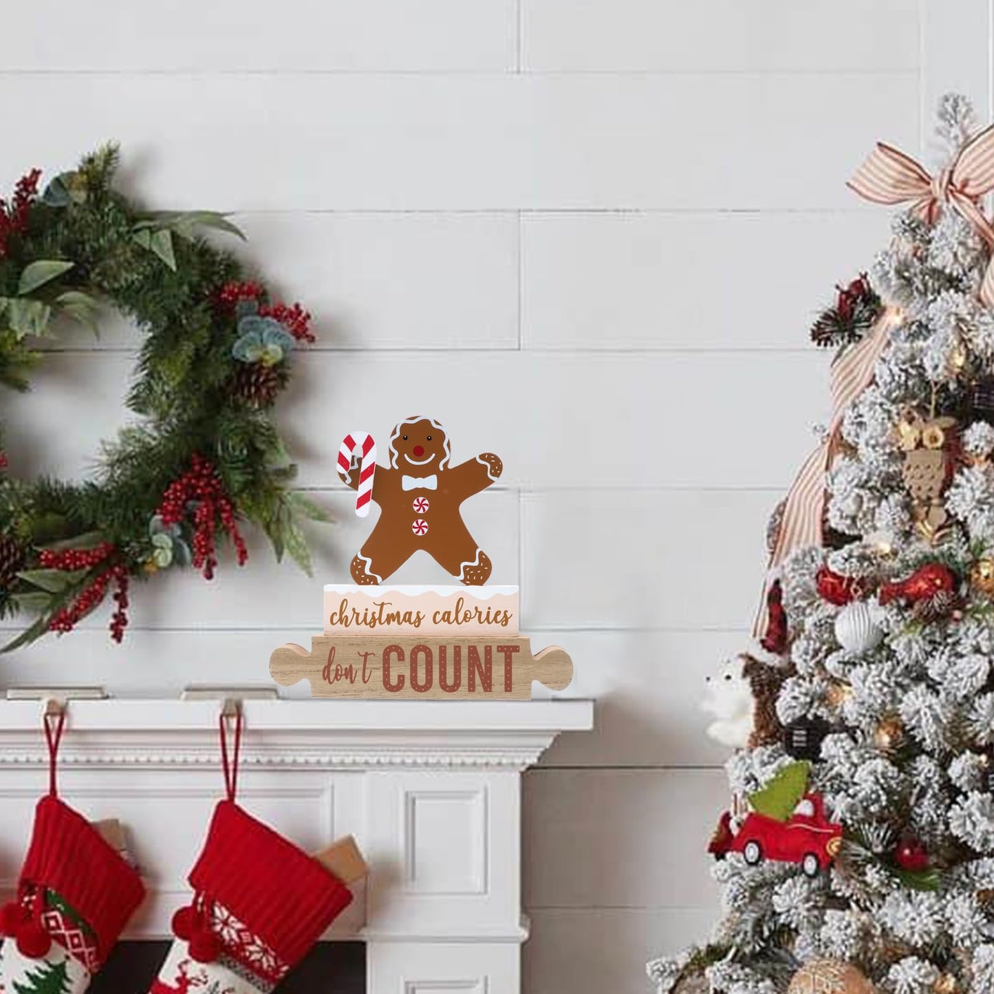 3Pcs Gingerbread Christmas Decorations Gingerbread Man Table Decor Wooden Gingerbread Candle Signs Gingerbread House Farmhouse Christmas Decoration Rustic Decorative Book Signs For Home Tiered Tray Shelf Xmas Gift Holiday