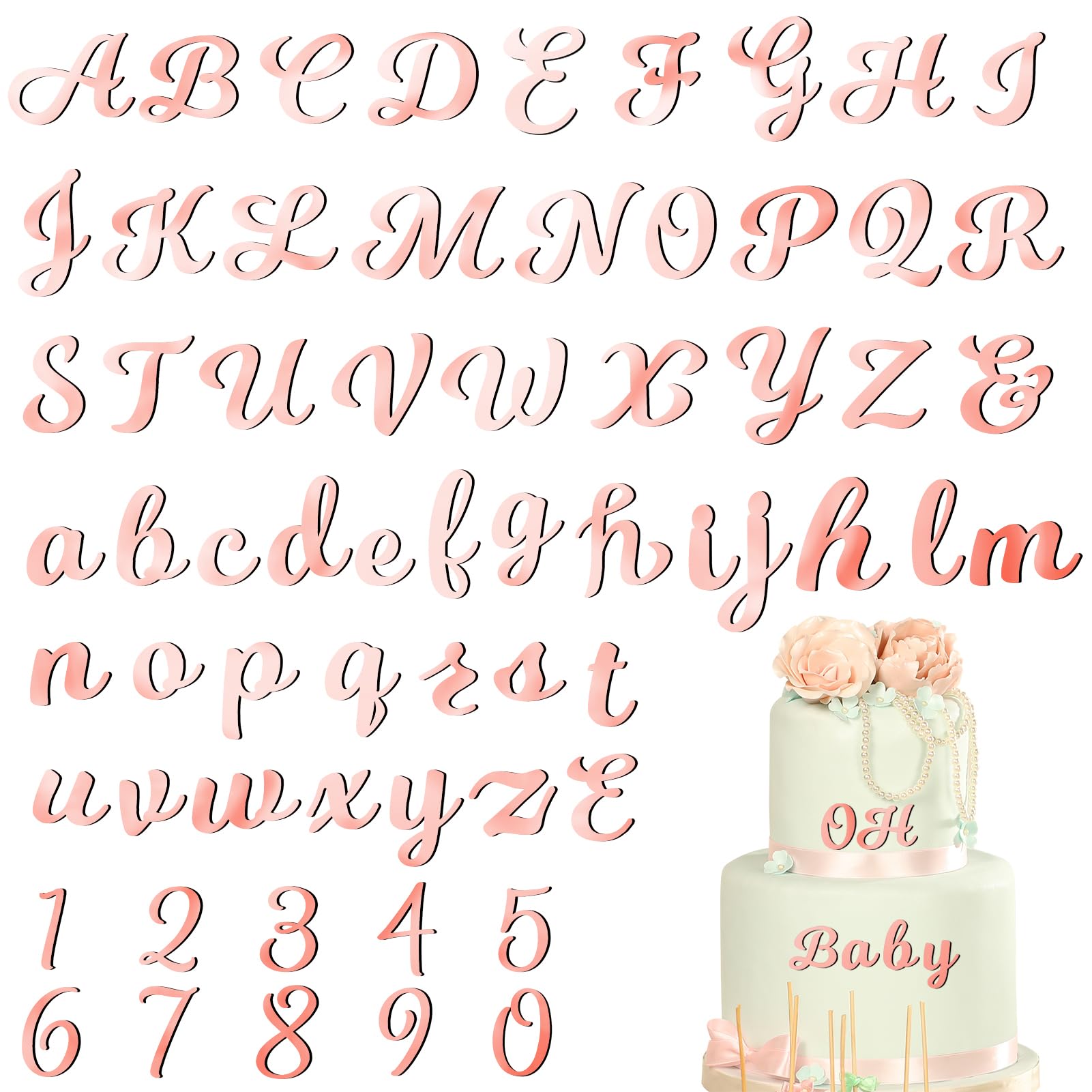 Jspupifip 64Pcs Rose Gold Acrylic Cake Topper, Glitter Numbers & Alphabet Decor, Personalized Cake Picks For Anniversary, Baby S