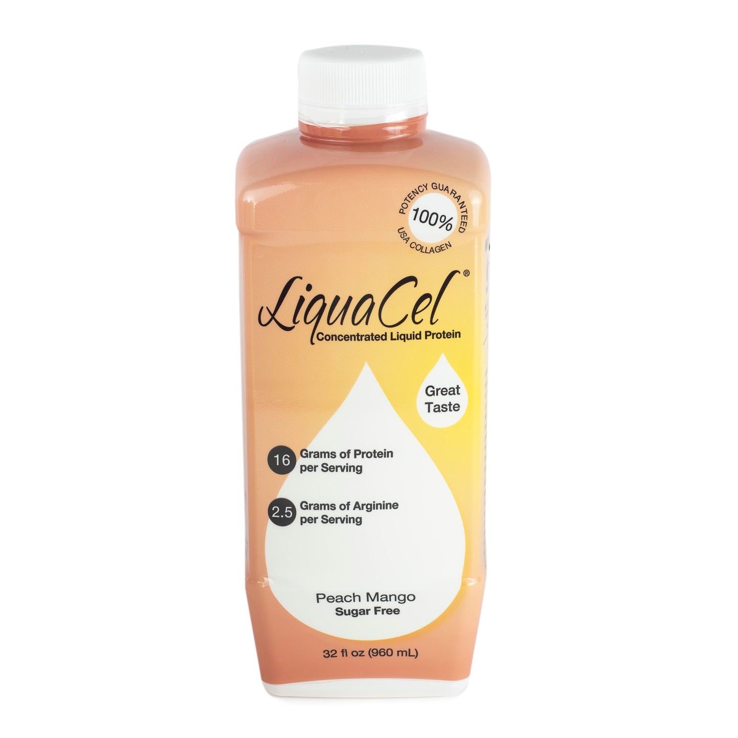 GLOBAL HEALTH PRODUCTS LiquaCel Peach Mango Liquid Protein, 16g Protein, Sugar & Gluten Free, 32 Fl Oz