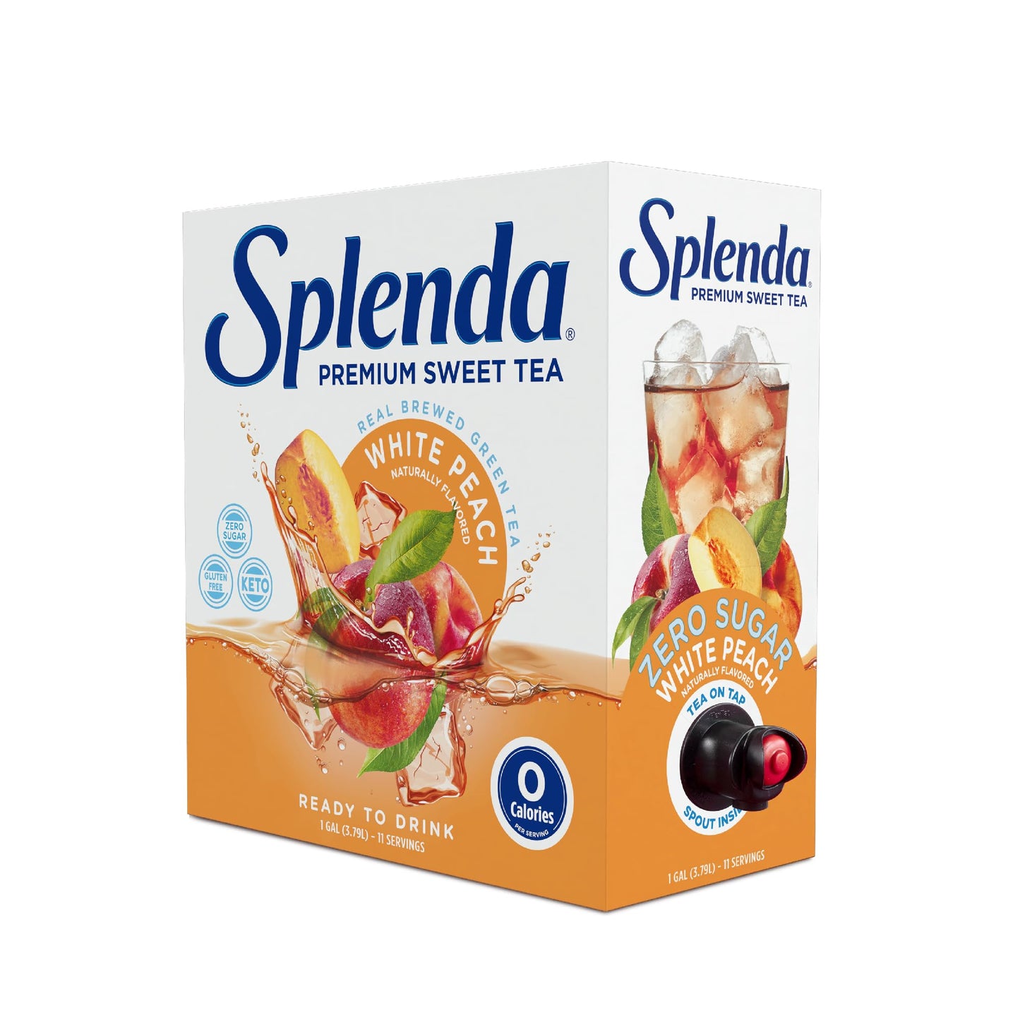 SPLENDA White Peach Sweet Green Tea, 128 Fl Oz Bag In Box, Ready to Drink