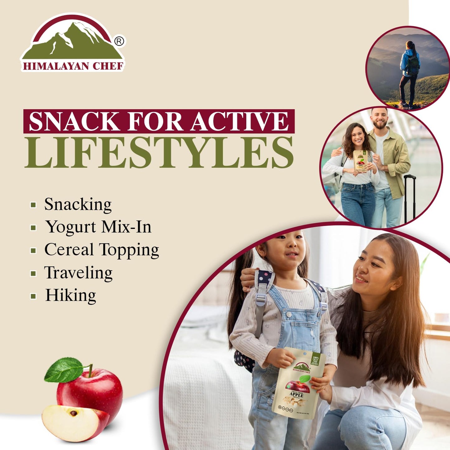 Himalayan Chef Freeze-Dried Fruit - 15G Freeze-Dried Apple, Healthy Organic Fruits Snacks For Kids & Adults | Baby Snacks, Glute