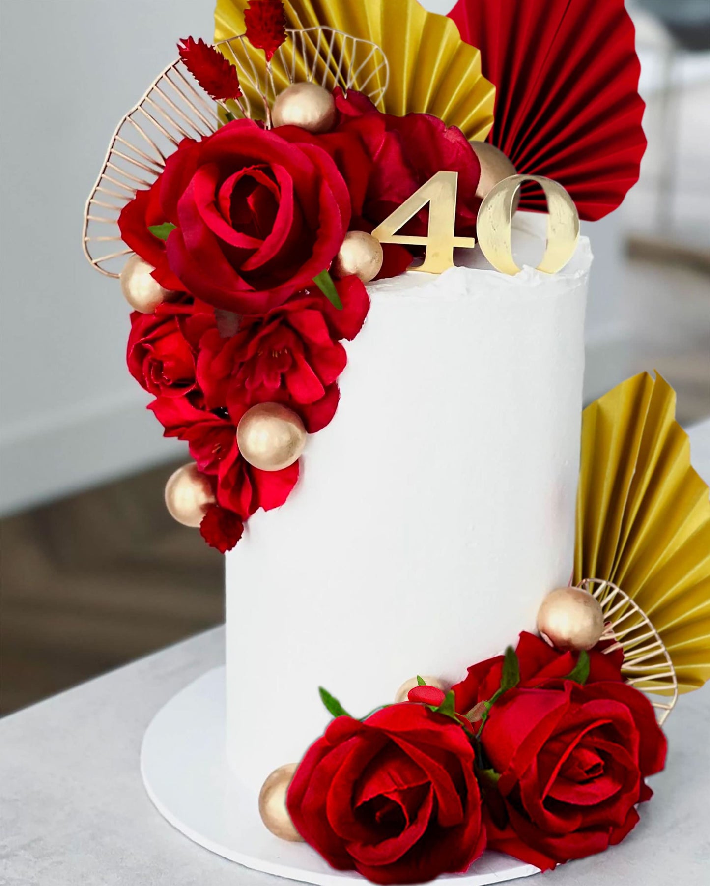 Jevenis 21 Pcs Red Rose Cake Decoration Queen Birthday Cake Decoration Ginkgo Palm Leaves Cake Decoration For Wedding Birthday E