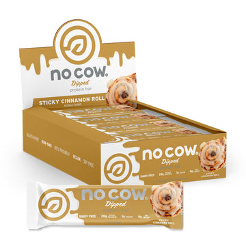 No Cow High Protein Bars, Dipped Sticky Cinnamon Roll - Healthy Snacks, 20G Vegan Protein, High Fiber, Low Sugar, Keto Friendly,