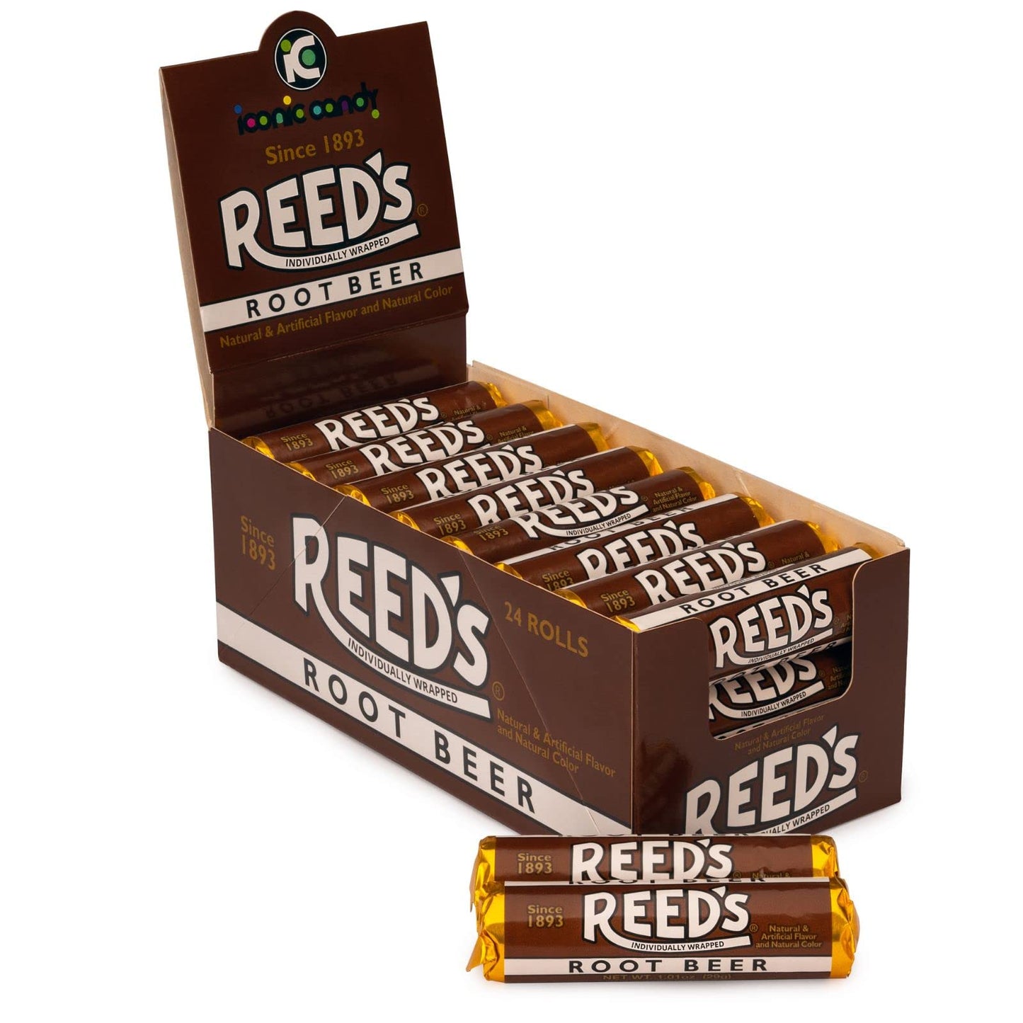 Reeds Root Beer Candy Rolls - Traditional Hard Candy, Creamy Flavor, 24 Count Pack