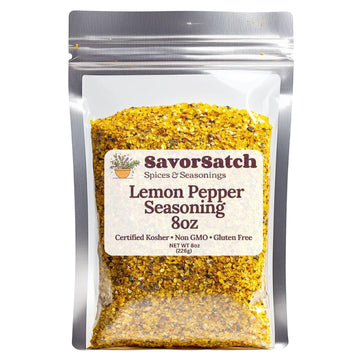 SavorSatch Lemon Pepper Seasoning - Certified Kosher, All-Purpose Blend for Vegetables, Seafood & Poultry, Frying, BBQ, and Gril