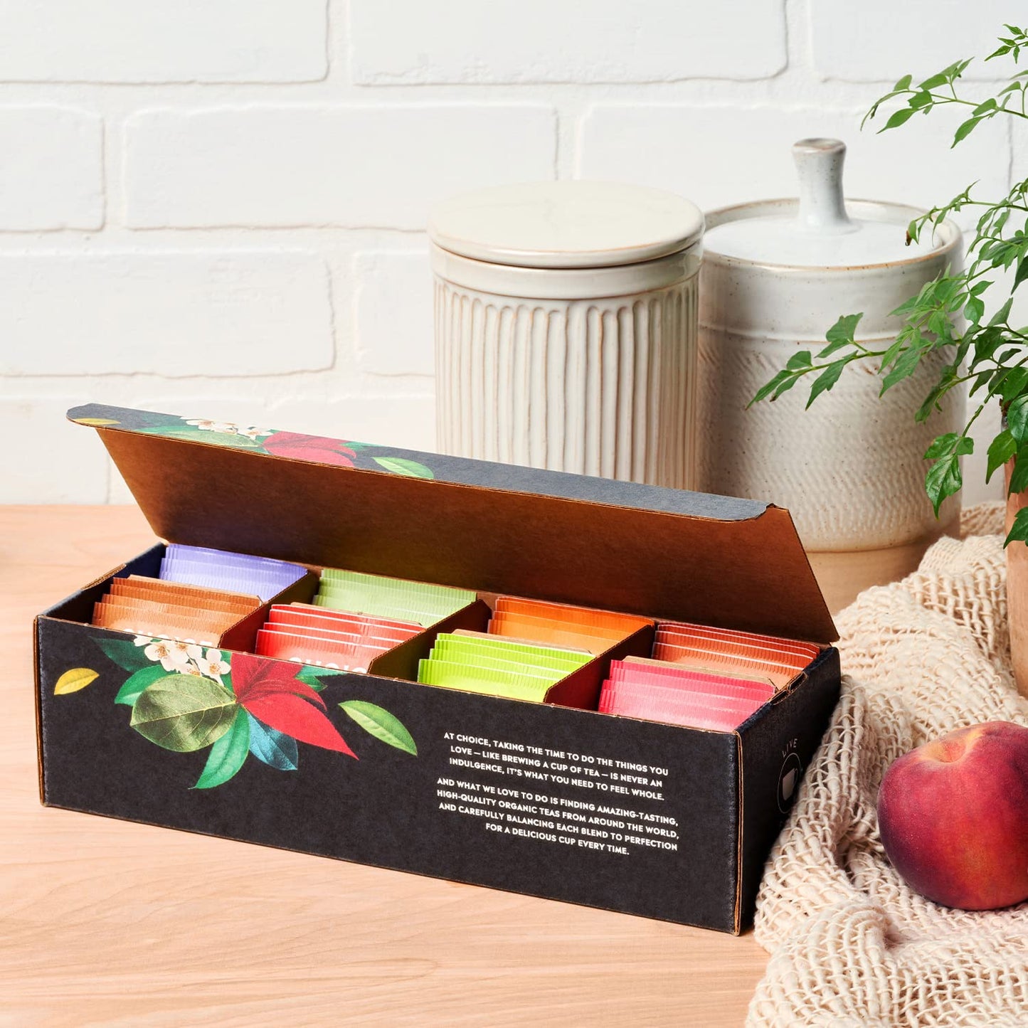 Choice Organic Teas Sipping Box Tea Sampler  Variety Gift Box  32 Total Tea Bags  8 Flavors  Caffeinated and Caffeine-Free Teas  Sustainably Sourced Organic and Non-GMO Ingredients