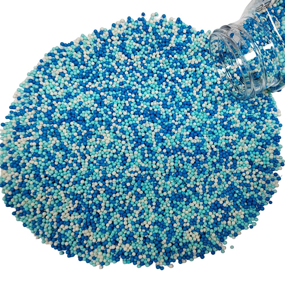 Homankit White and Blue Nonpareils Sprinkles Edible Cookie Decorations Mini Pearls for Decorating Cake, Baking, Cupcake Toppers,
