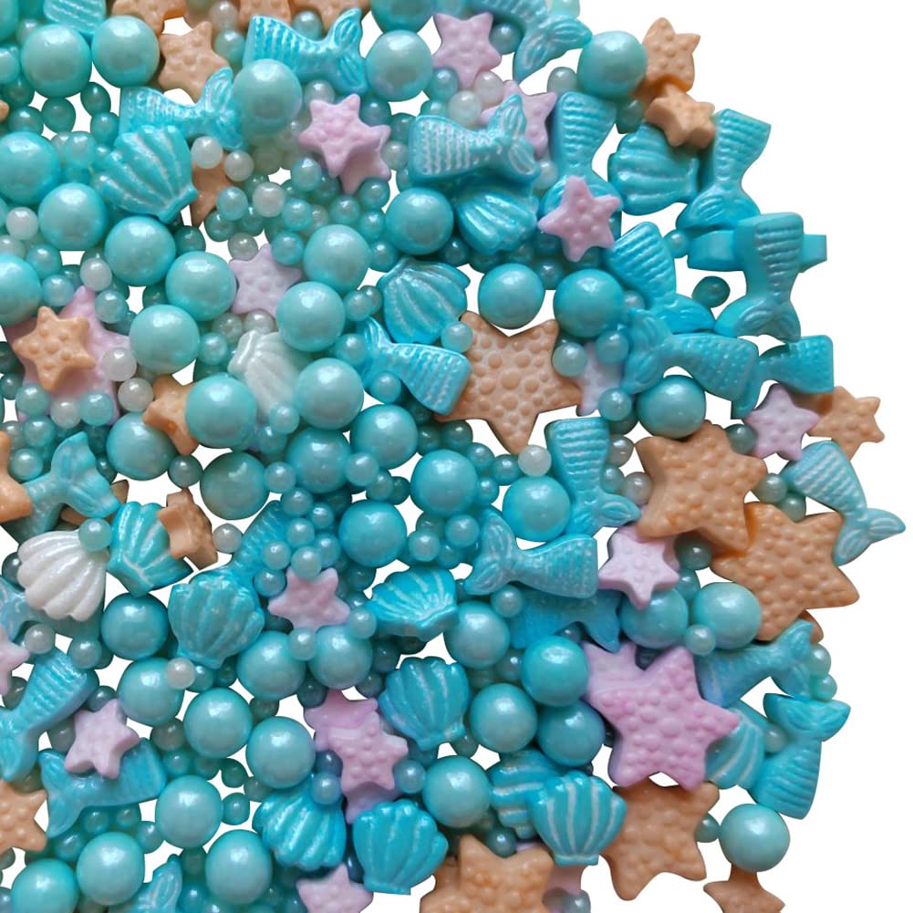 Homankit Mermaid Sprinkle Sweets Sprinkles for Baking Dessert Cupcake Cake Topper Starfish Shell Pearl Mermaid Candy Mix 3.53 Ou