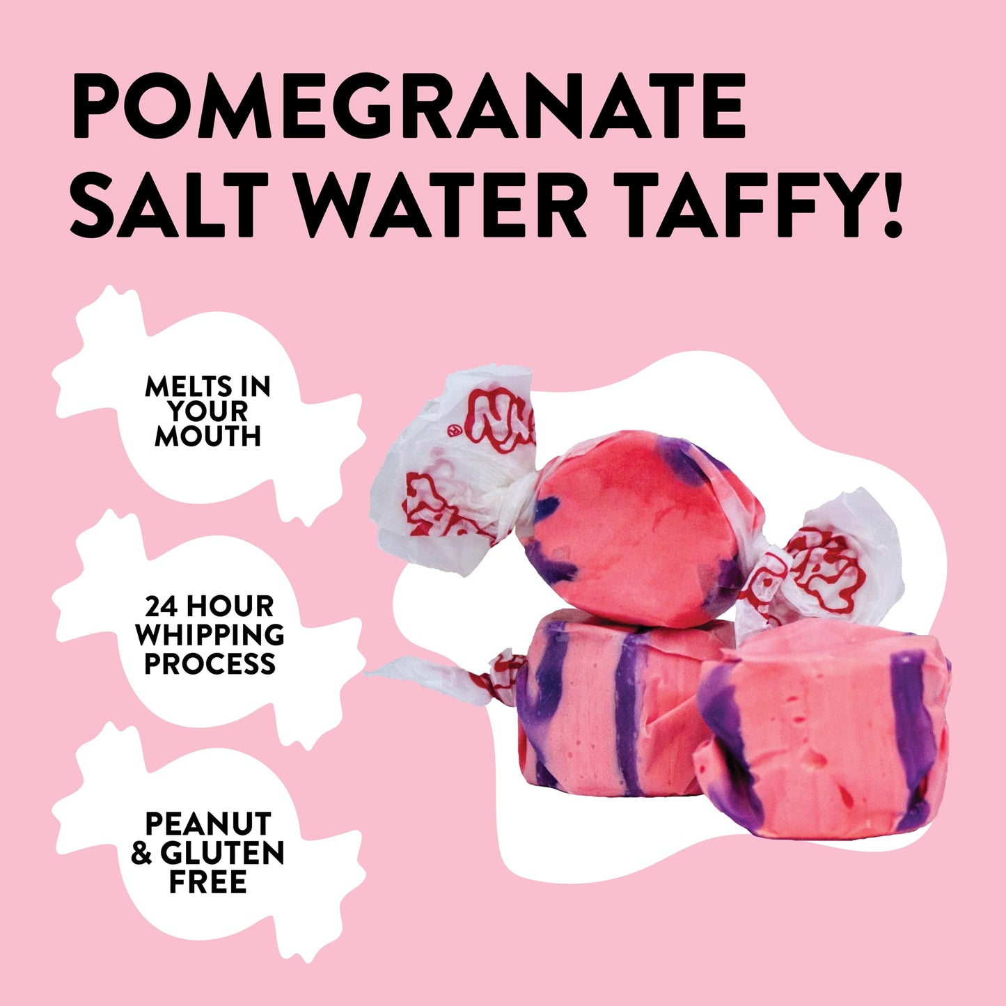 Taffy Town Saltwater Taffy- Pomegranate | Gourmet Taffy| Nougat-Style Candy| Soft & Delicious| Sumer Snack Treats| Party Good Candies| 2.5Lbs
