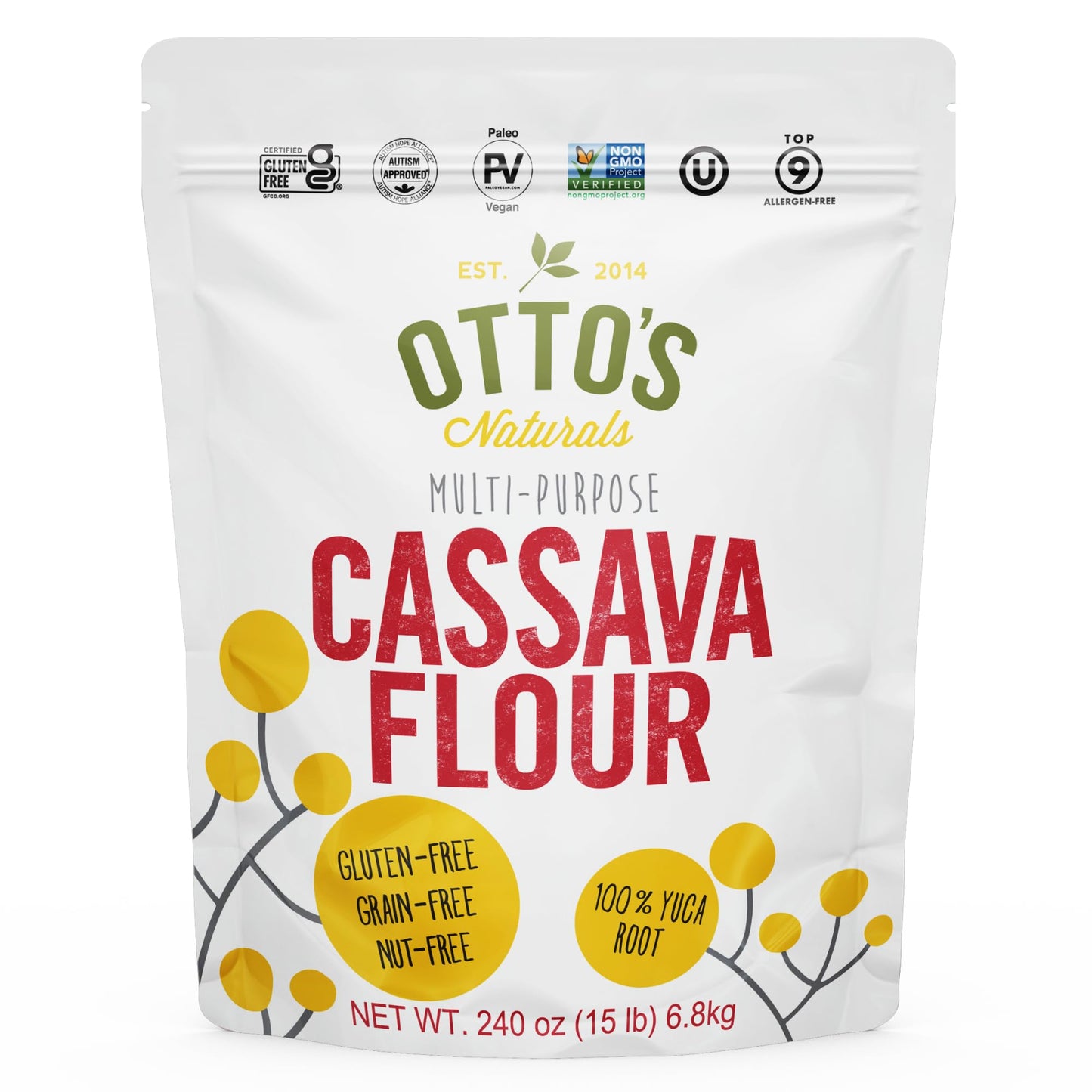 Otto's Naturals Multi-Purpose Cassava Flour, Non-GMO, Gluten, Grain, Nut and Gum-Free, 1-to-1 Wheat Alternative, Paleo, AIP, 15 