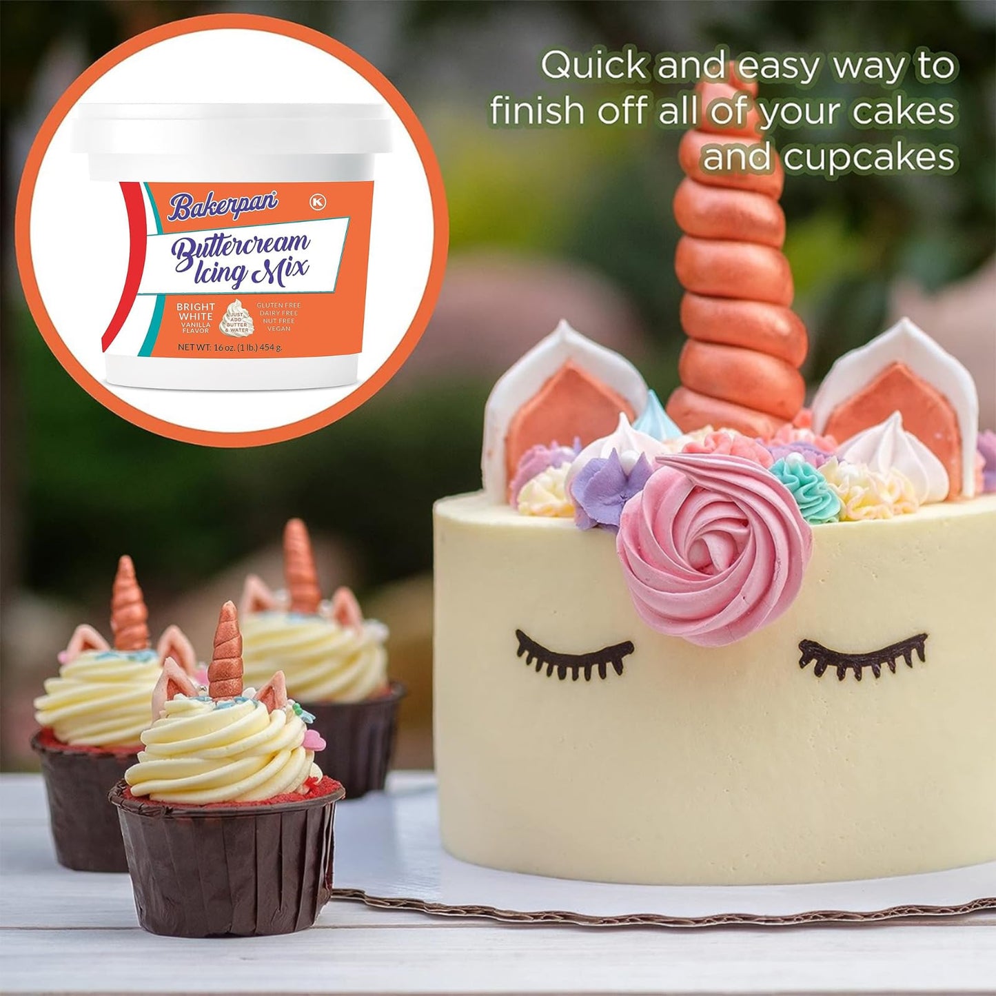 Bakerpan Buttercream Frosting Mix for Cake Decorating, Vanilla, 1 Pound, White