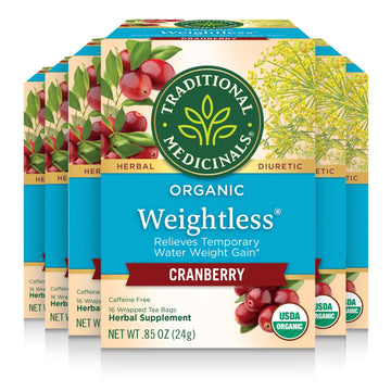 Traditional Medicinals Tea  Organic Weightless  Relieves Temporary Water Weight Gain  Cranberry  96 Tea Bags (6 Pack)