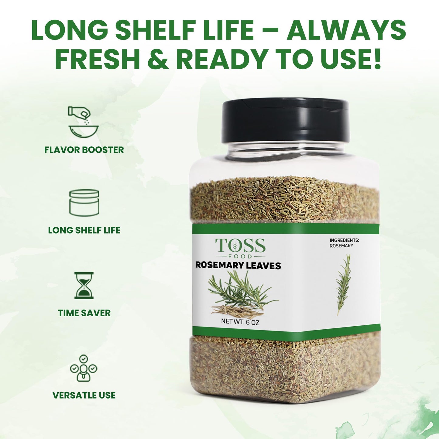 Toss Dried Rosemary Leaves, 6 Ounce Herbs Perfect For Seasoning And Spices Blends For Grilling And Cooking