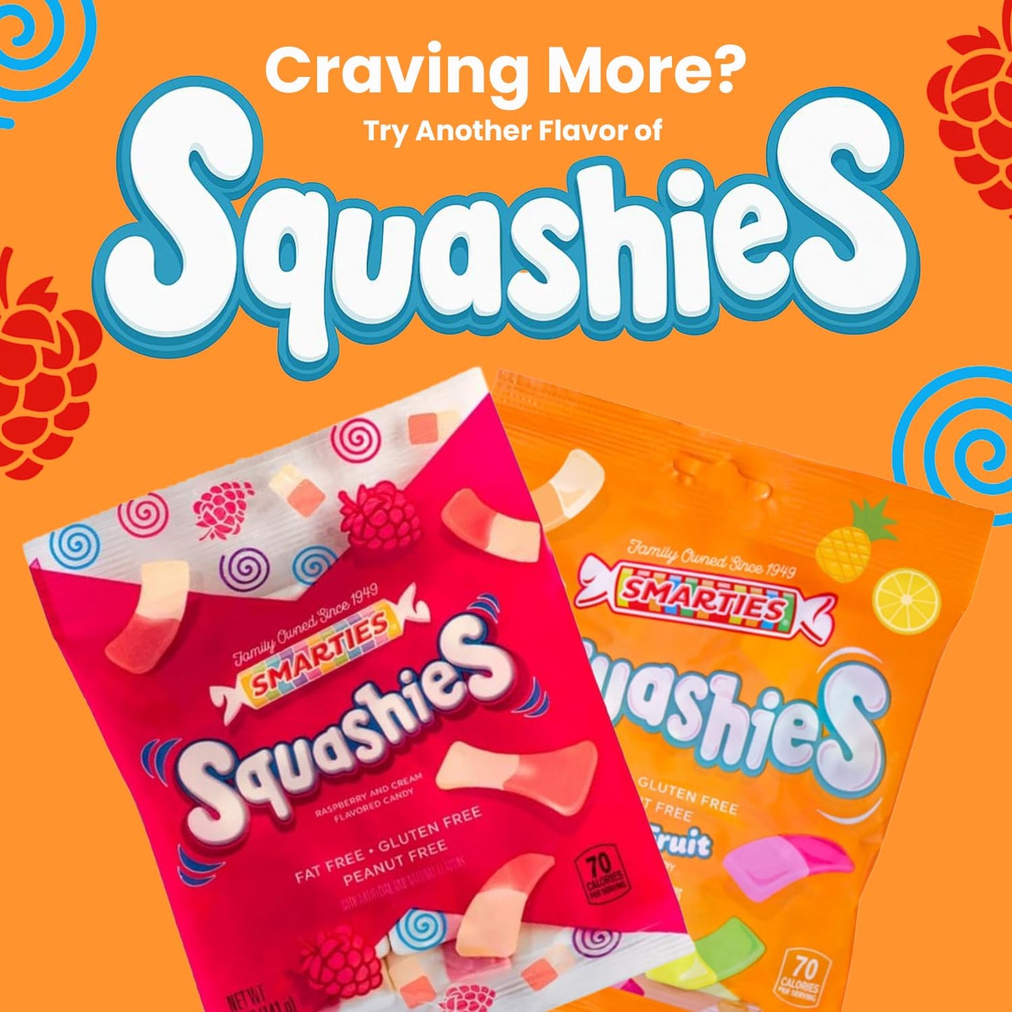Smarties Squashies Mixed Fruit Flavor - Peanut Free  Gluten Free & Fat Free Gummy Candy - Perfect for Birthday & Halloween Party Favors chewy candy - 5 oz Candy Bags (Pack of 3)