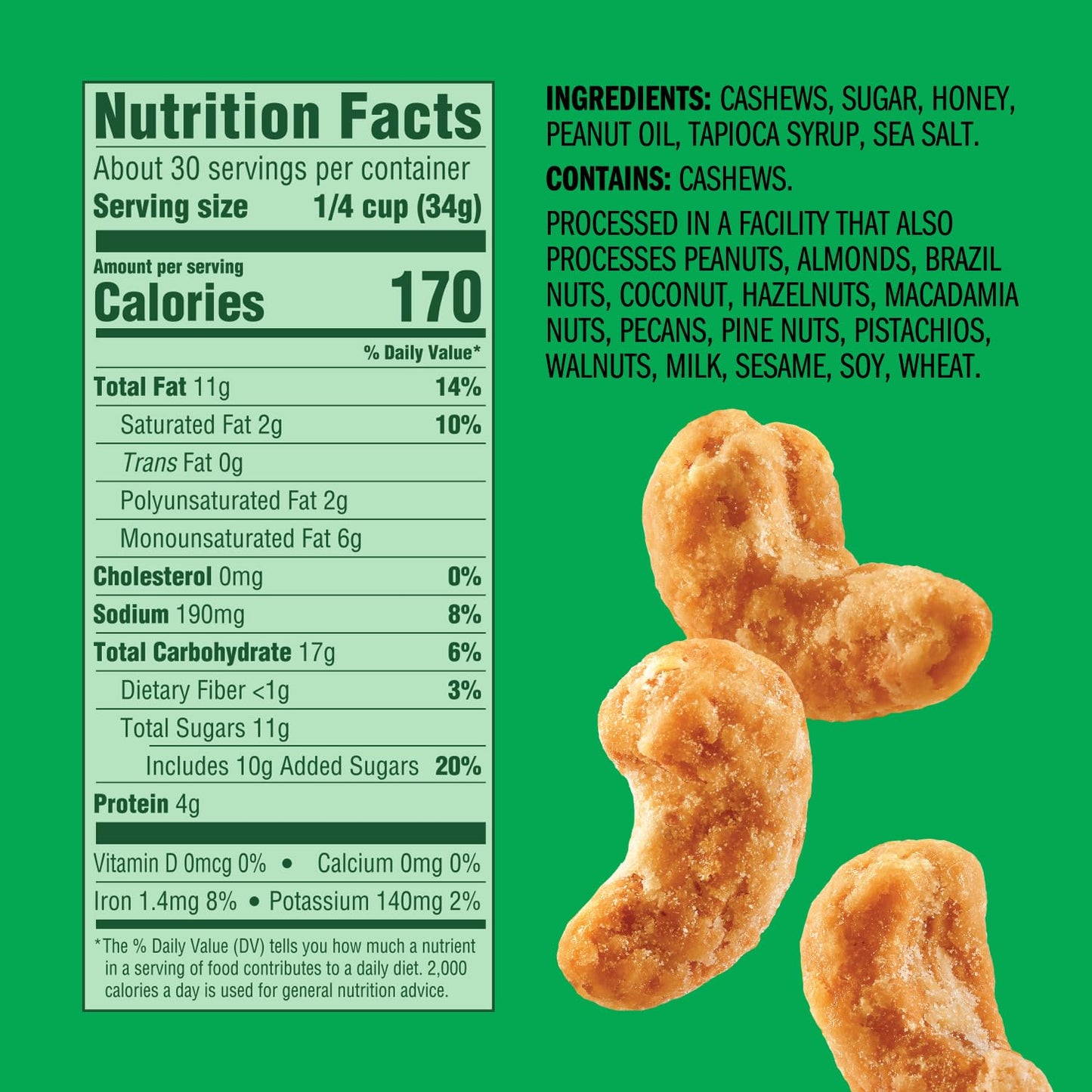 Emerald Honey Glazed Cashews, 36oz Resealable Bulk Bag, Kosher Dairy, Non-GMO, No Artificial Preservatives, Flavors, or Colors