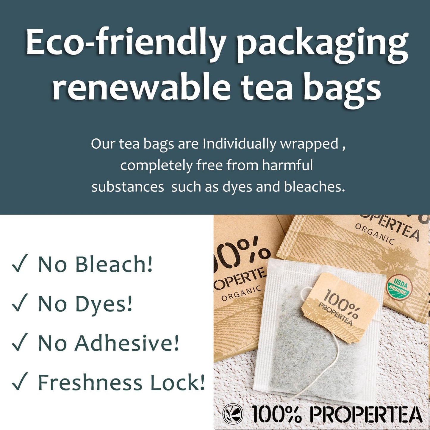 100% Propertea Deep Organic Green Tea, Individually Wrapped, Caffeinated, Rich In Antioxidants, 100 Tea Bags