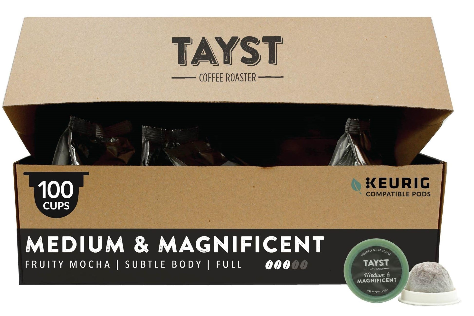 Tayst Coffee Pods  Medium & Magnificent Medium Roast  K Cups Compatible With Keurig Coffee Maker  Sustainable Single Serve  Pack Of 100