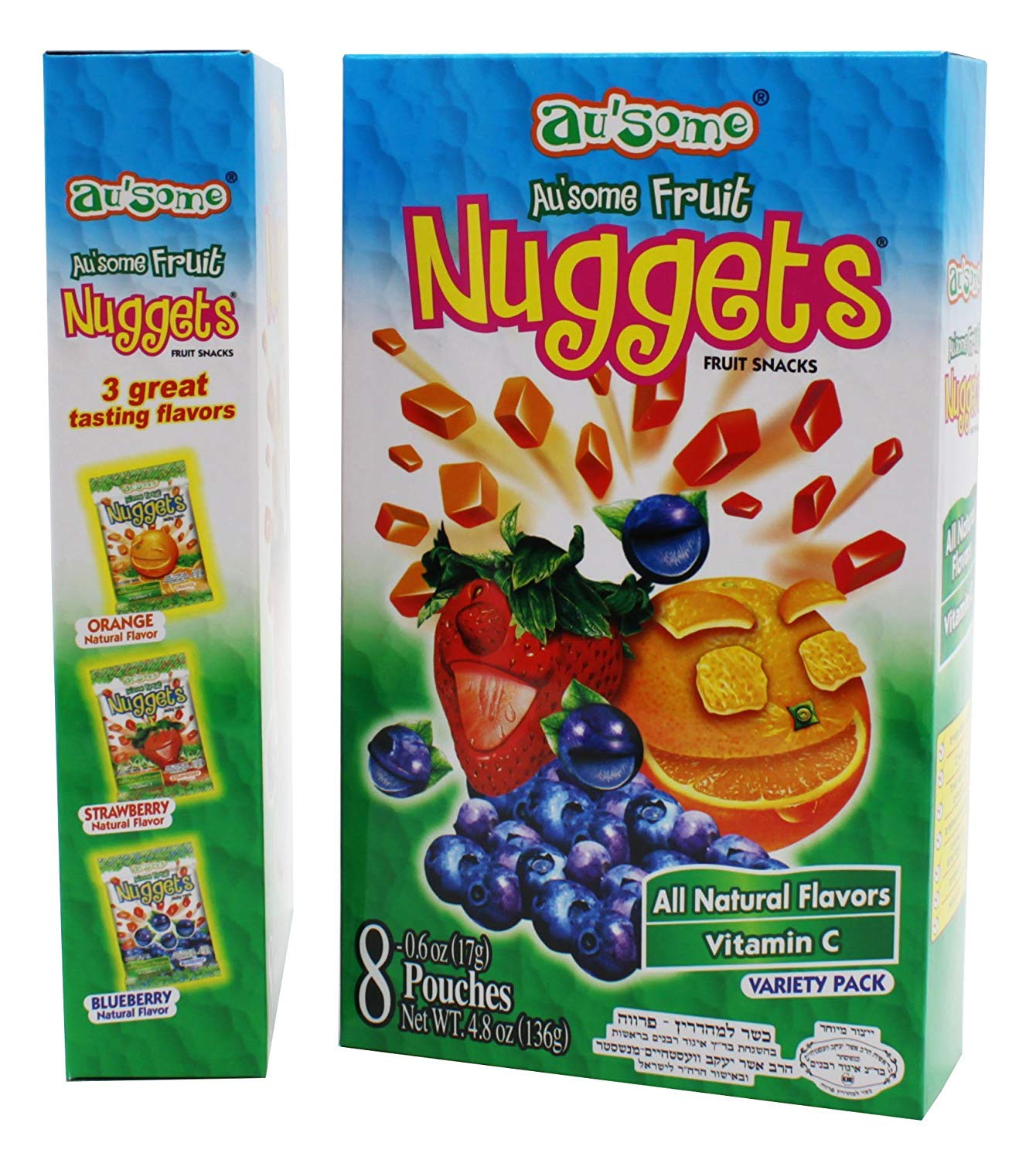 Fruit Juice Nuggets Gift Box Snack - 0.6 Ounces, 3 Boxes Of 8 Pack - Kosher All Natural Flavors Vitamin C - By Au'Some