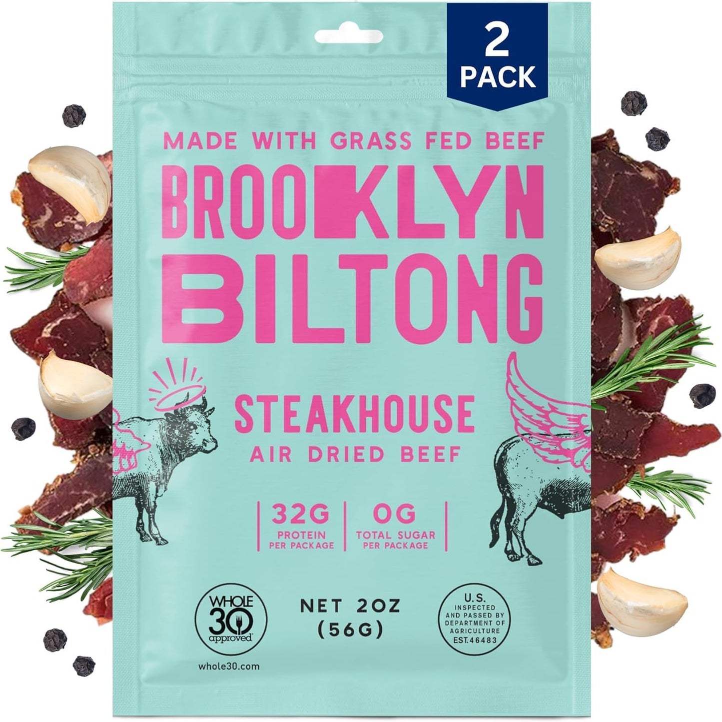 Brooklyn Biltong Air Dried Beef Snack, Whole30 Approved, Paleo, Keto, 2 oz (Pack of 2), Gluten Free, Sugar Free, Made in USA