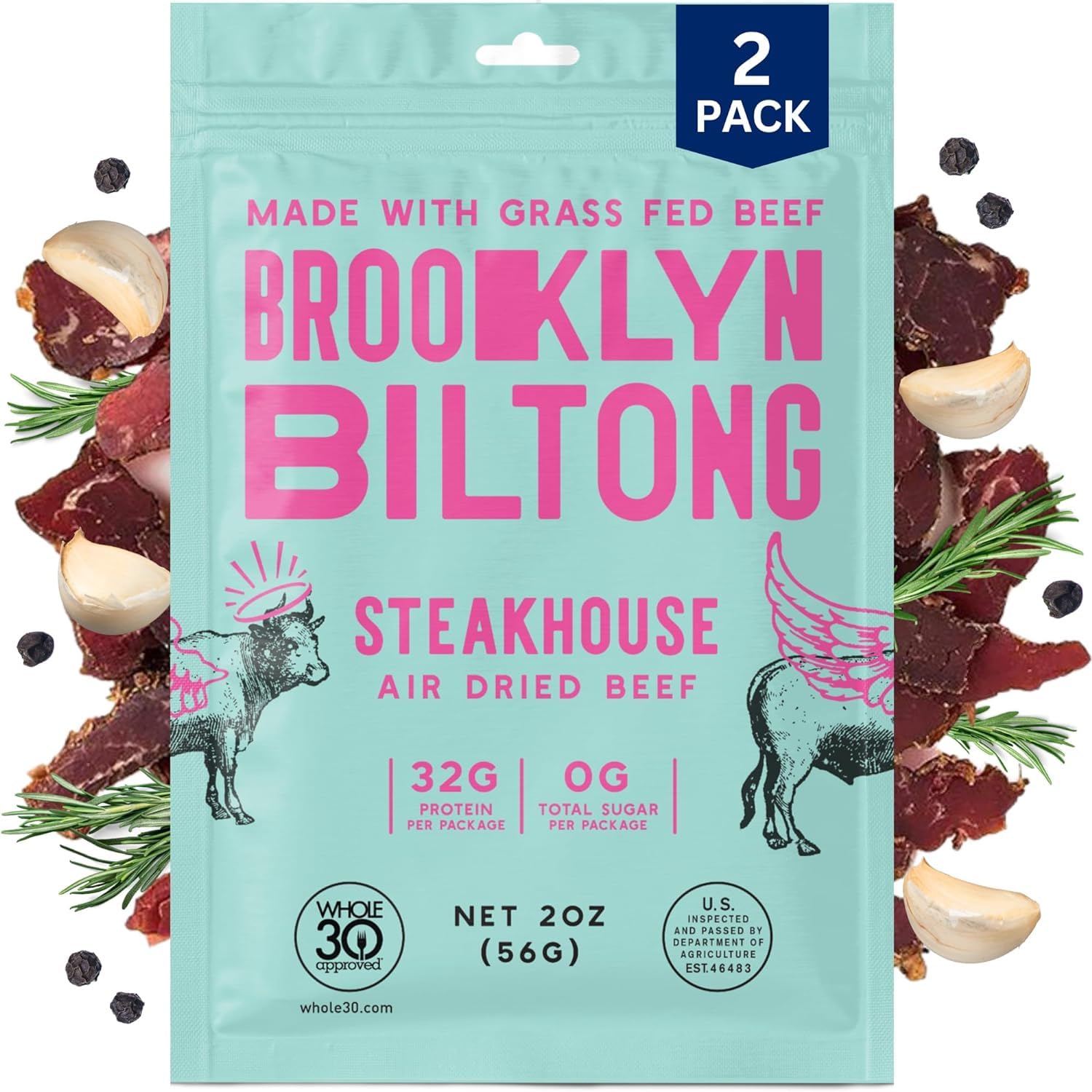 Brooklyn Biltong Air Dried Beef Snack, Whole30 Approved, Paleo, Keto, 2 oz (Pack of 2), Gluten Free, Sugar Free, Made in USA