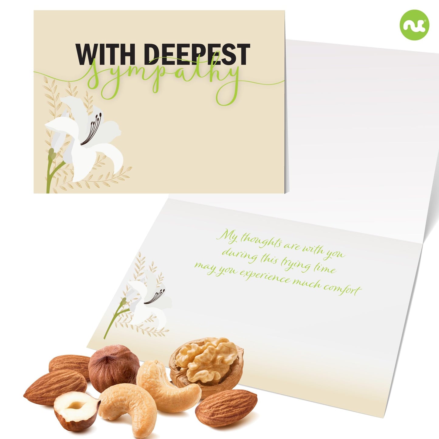 Nut Cravings Gourmet Collection - Sympathy Tower Gift Basket, Nuts & Dried Fruits With Sympathy Ribbon + Greeting Card (12 Assor