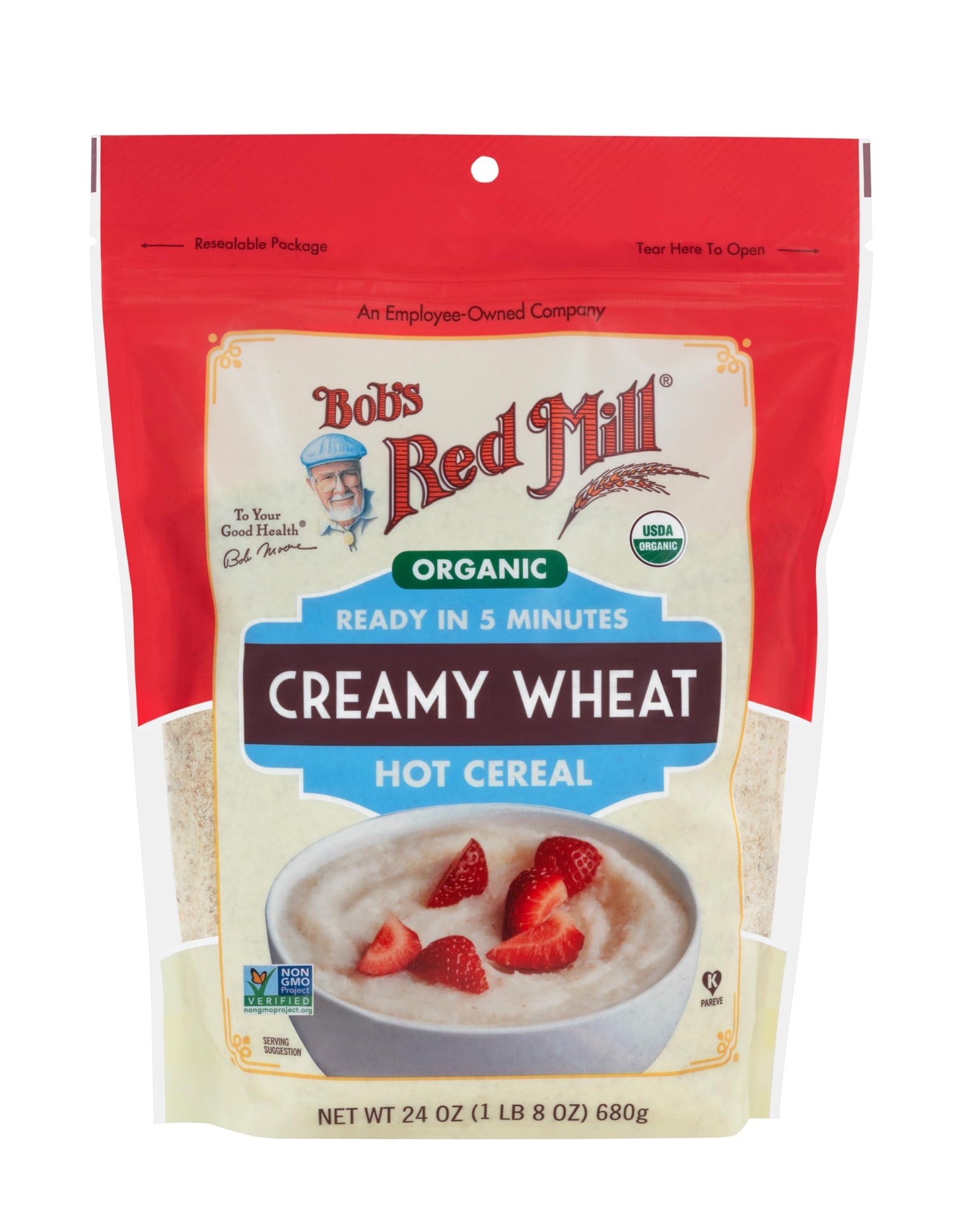 Bobs Red Mill Organic Farina White Wheat Cereal, 24 Ounce (Pack of 4), Kosher