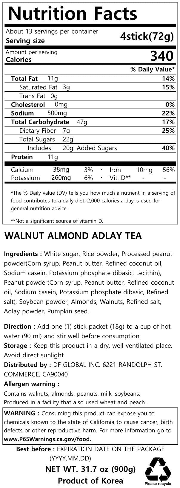 Damtuh Korean Walnut Almond Adlay (Jobs Tear) Powder Meal Replacement Shake Breakfast Simple Meal 50T