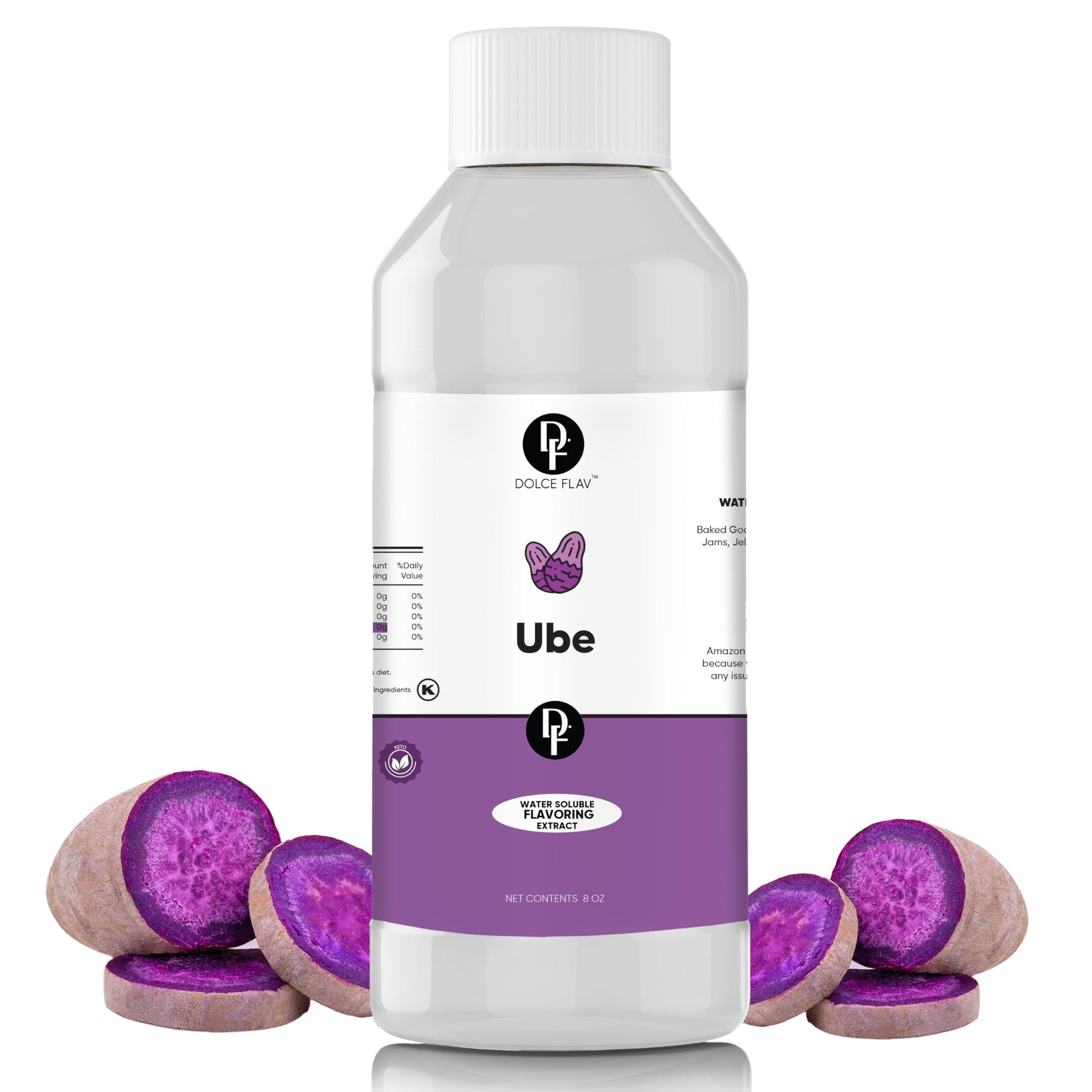 Dolce Flav Clear Ube Extract - 8 Ounce Water-Soluble Multipurpose Flavoring Ideal For Ice Cream  Cookies  Boba  Coffee & Pastries - Purple Yam Flavoring - Perfect Kitchen Gift For Holidays