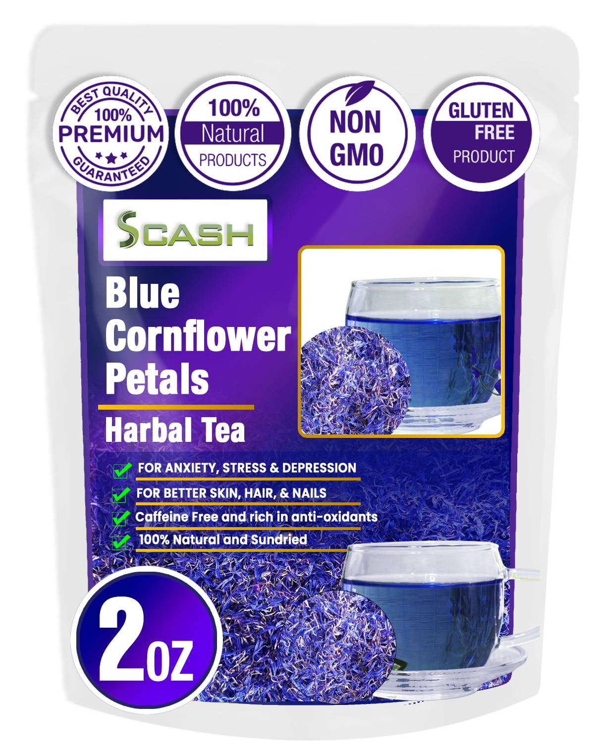 Scash Blue Cornflower Petals - Blue Flowers Dried And Grown Culinary-Grade - Herbal Flower Buds For For Tea Blends & Decoration 