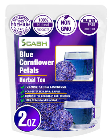 Scash Blue Cornflower Petals - Blue Flowers Dried And Grown Culinary-Grade - Herbal Flower Buds For For Tea Blends & Decoration 