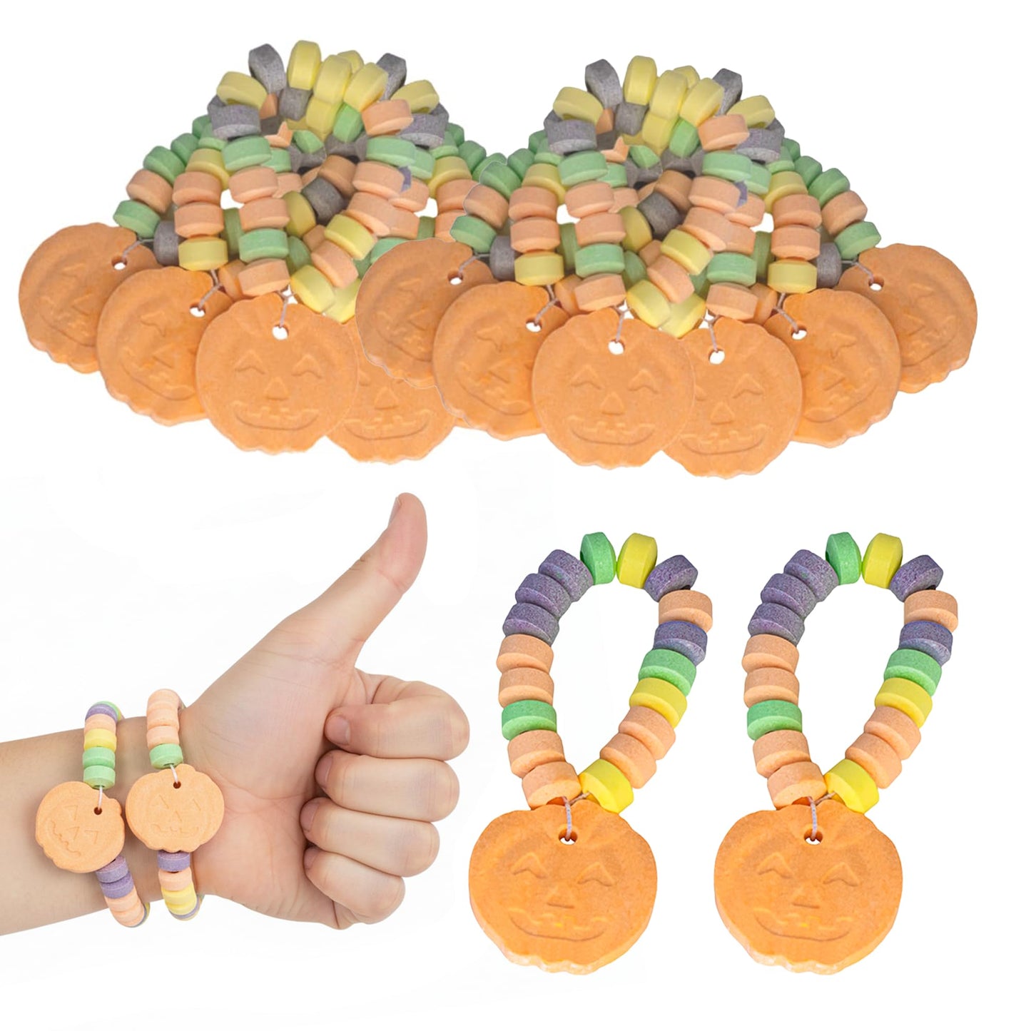 Pumpkin Candy Bracelets - 24 Thanksgiving Themed Snacks - Individually Wrapped Bulk Candy - Fall Goodies - Class Treats & Kids P