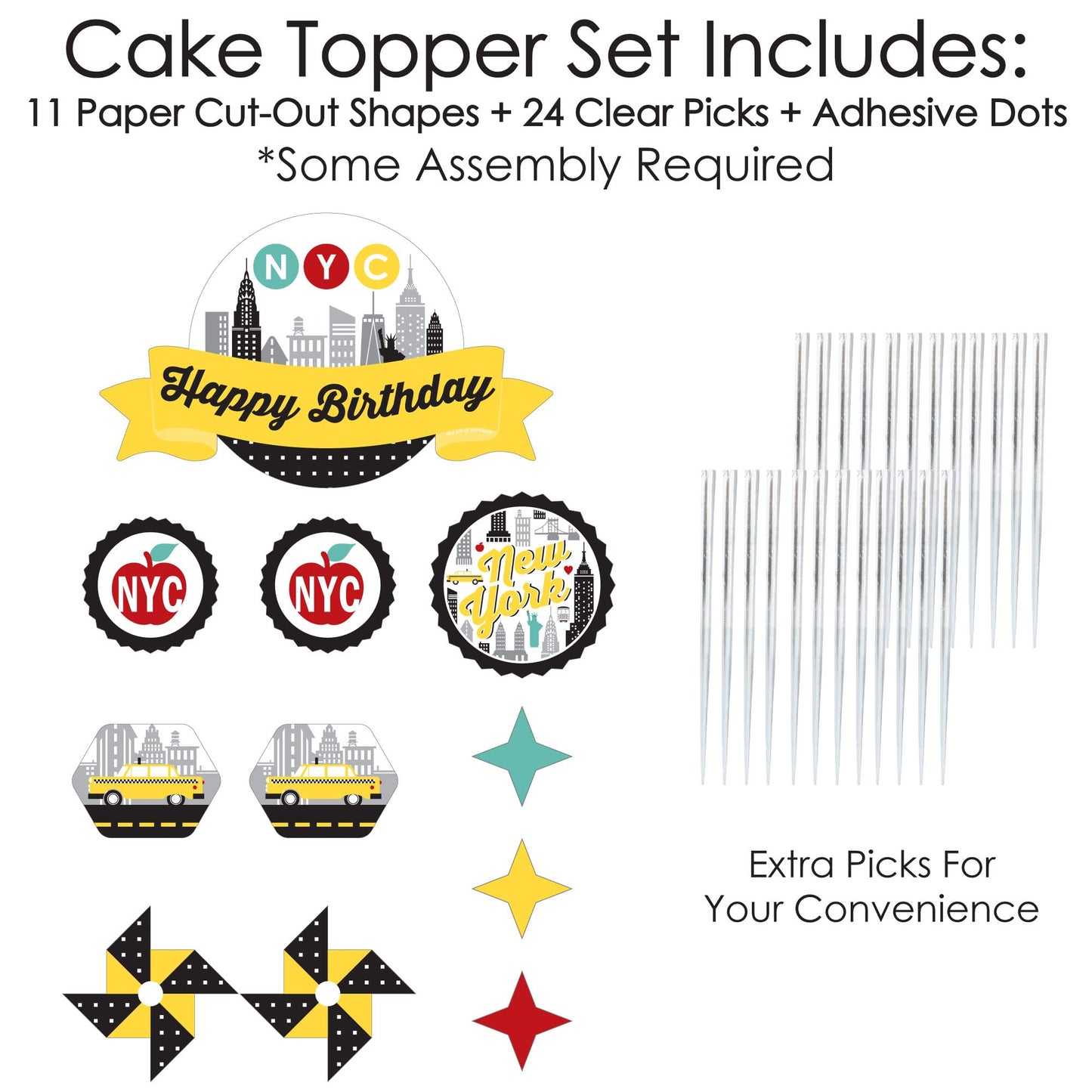 Big Dot Of Happiness Nyc Cityscape - New York City Birthday Party Cake Decorating Kit - Happy Birthday Cake Topper Set - 11 Piec