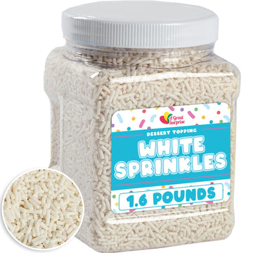 White Sprinkles - 1.6 Pounds - White Holiday Jimmies For Baking - White Sprinkles For Cake Decorating, Cupcakes, Cookies, Ice Cream - White Bridal Sprinkles