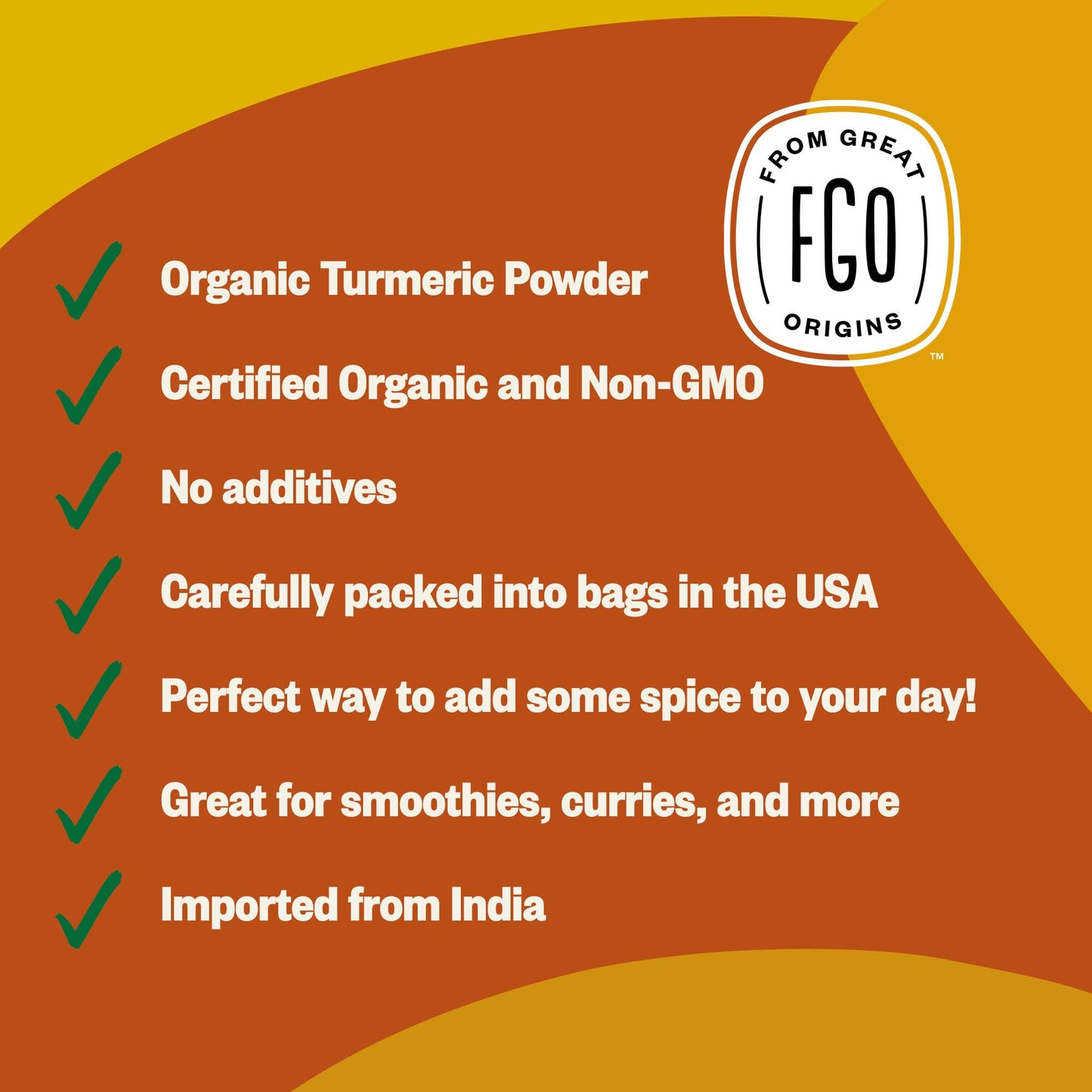 FGO Organic Turmeric Powder w/Curcumin, 2 Pound / 32oz Bulk Resealable Pouch, USDA Organic and Non-GMO, Sourced from India, Pack