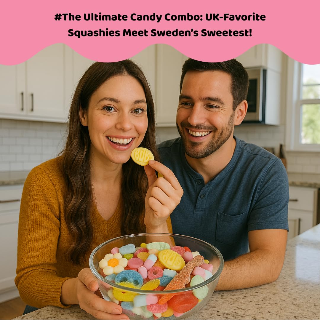 Swedish Candy Mix with UKs Famous Squashies - 1.2 lbs Bulk Bag of Viral Sweets Including Bubs Candy - Fun Assortment for Parties  Gifts & Candy Lovers  also includes the original Swedish Fish and Skulls