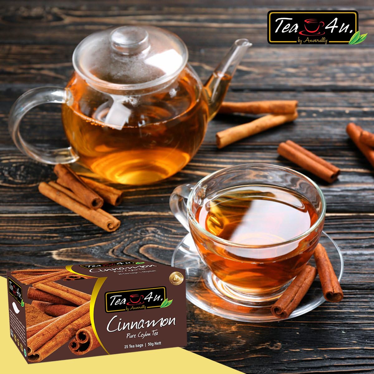Tea4U Flavored Black Ceylon Teabags (Cinnamon) - Ideal Quality From Sri Lanka'S Finest Leaves And Expertly Blended - 25 Count