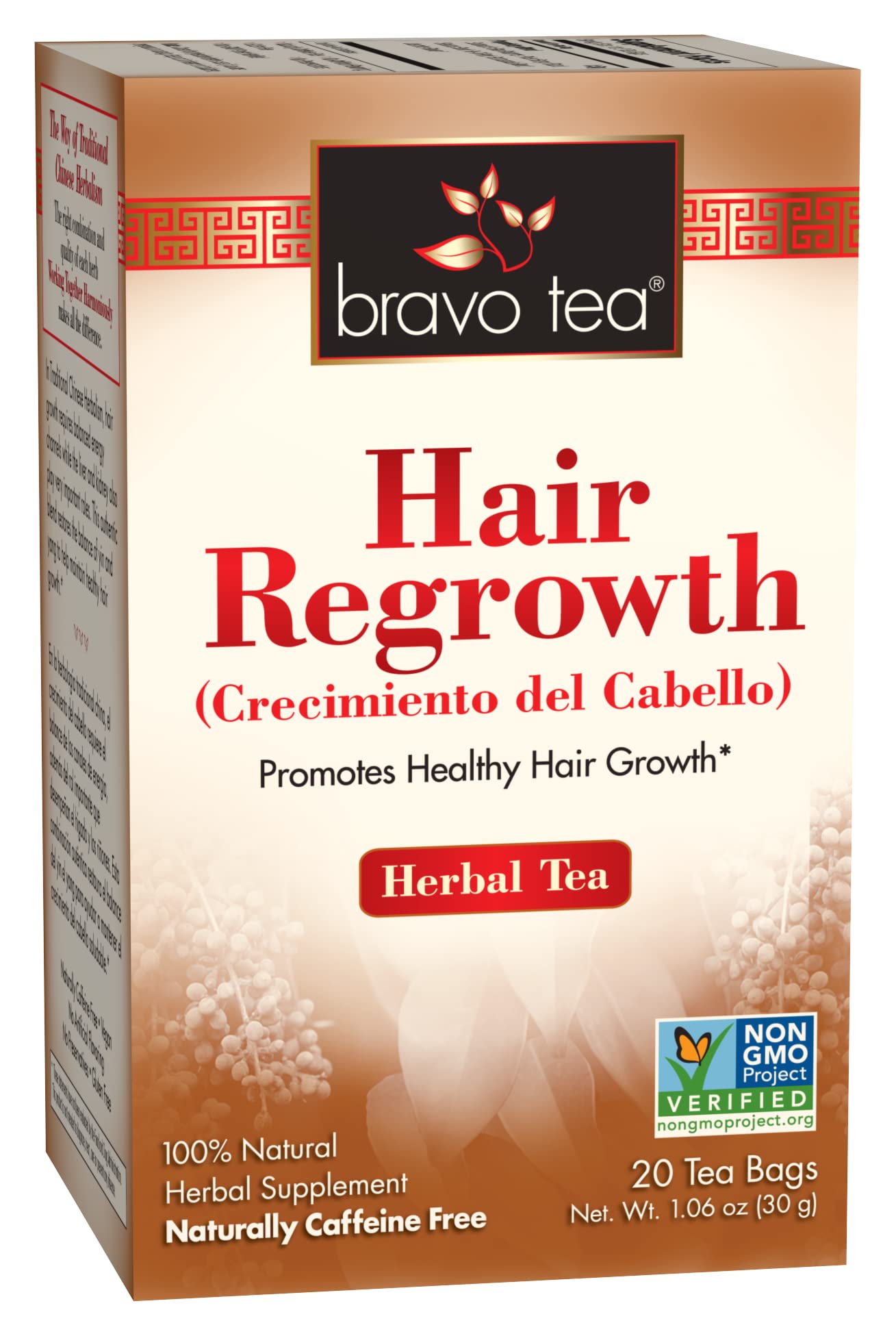 Bravo Tea Hair Regrowth Herbal Tea, Caffeine Free, 20 Tea Bags, 20 Count