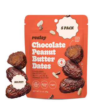 Realsy Organic Pitted & Stuffed Medjool Dates, Vegan, Gluten-Free, Peanut Butter Chocolate 5 Pack