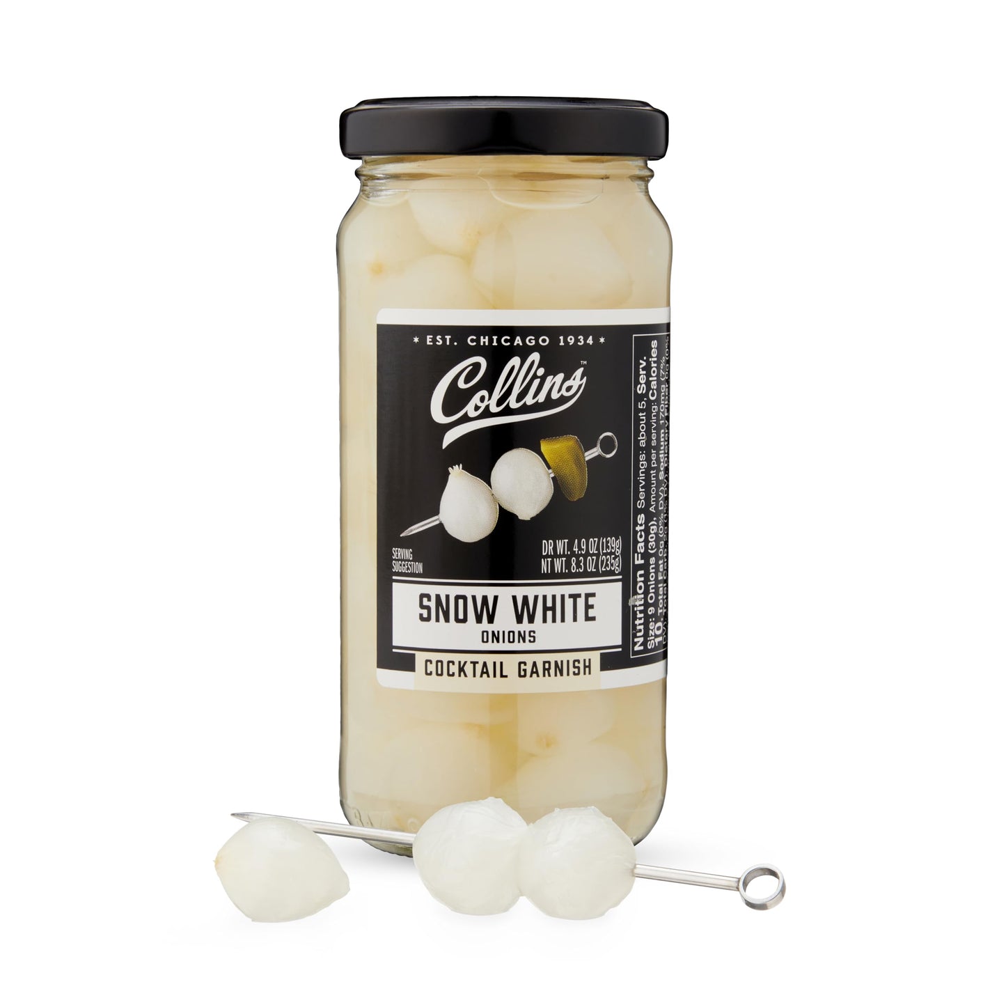 Collins Gourmet Pickled Cocktail Onions - Snow White, 8oz Jar, Perfect for Snacks and Cheese Trays, Model O52