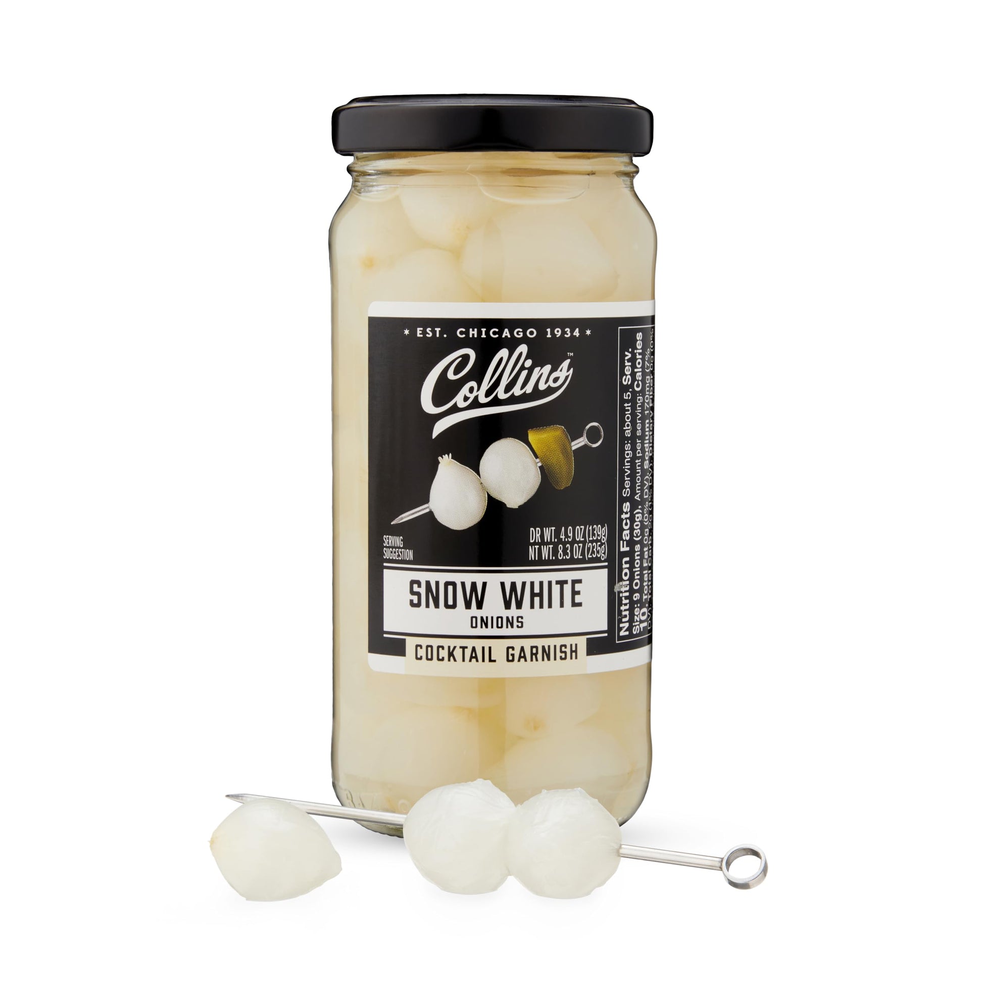Collins Gourmet Pickled Cocktail Onions - Snow White, 8oz Jar, Perfect for Snacks and Cheese Trays, Model O52