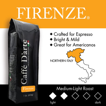 Caffe Darte Firenze Whole Bean Espresso Coffee, 1 Pound, Pack Of 2