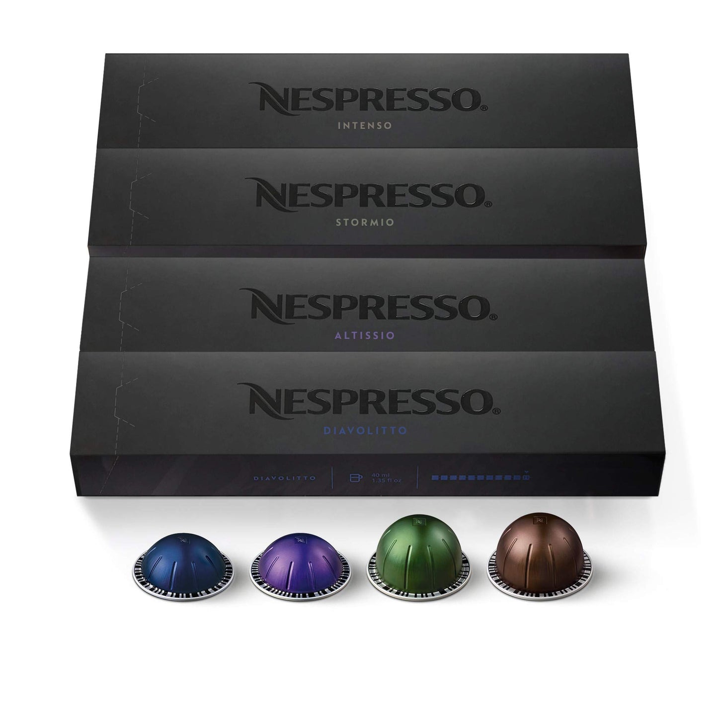 Nespresso Capsules Vertuo Dark Assortment Coffee Pods, 40 Count, Dark Roast, Brews 7.8 oz & 1.35 oz