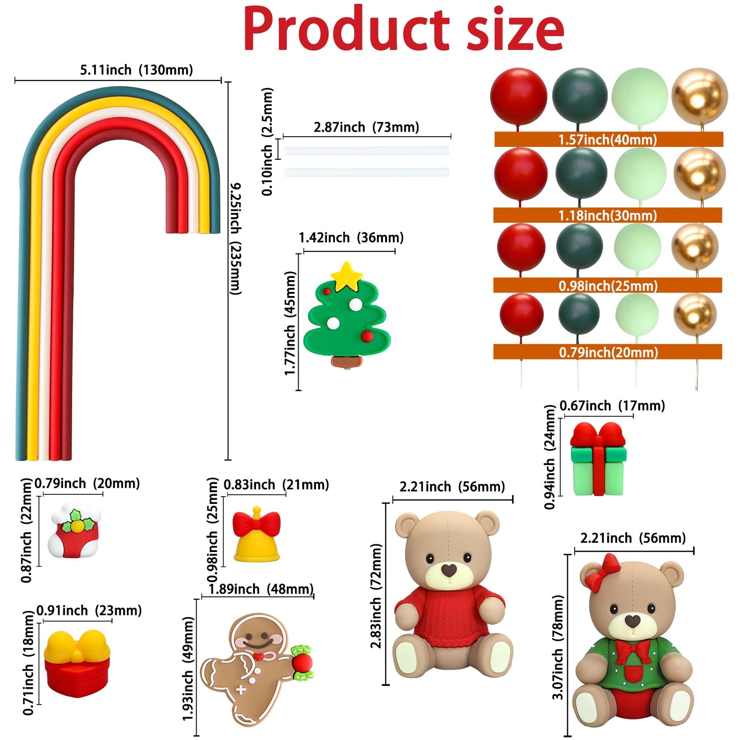 Ephlyn Christmas Bear Cake Toppers Rainbow Ball Cake Decorations Xmas Tree Gingerbread Man Socks Cupcake Toppers For Halloween Theme Baby Shower Birthday Party Supplies Red