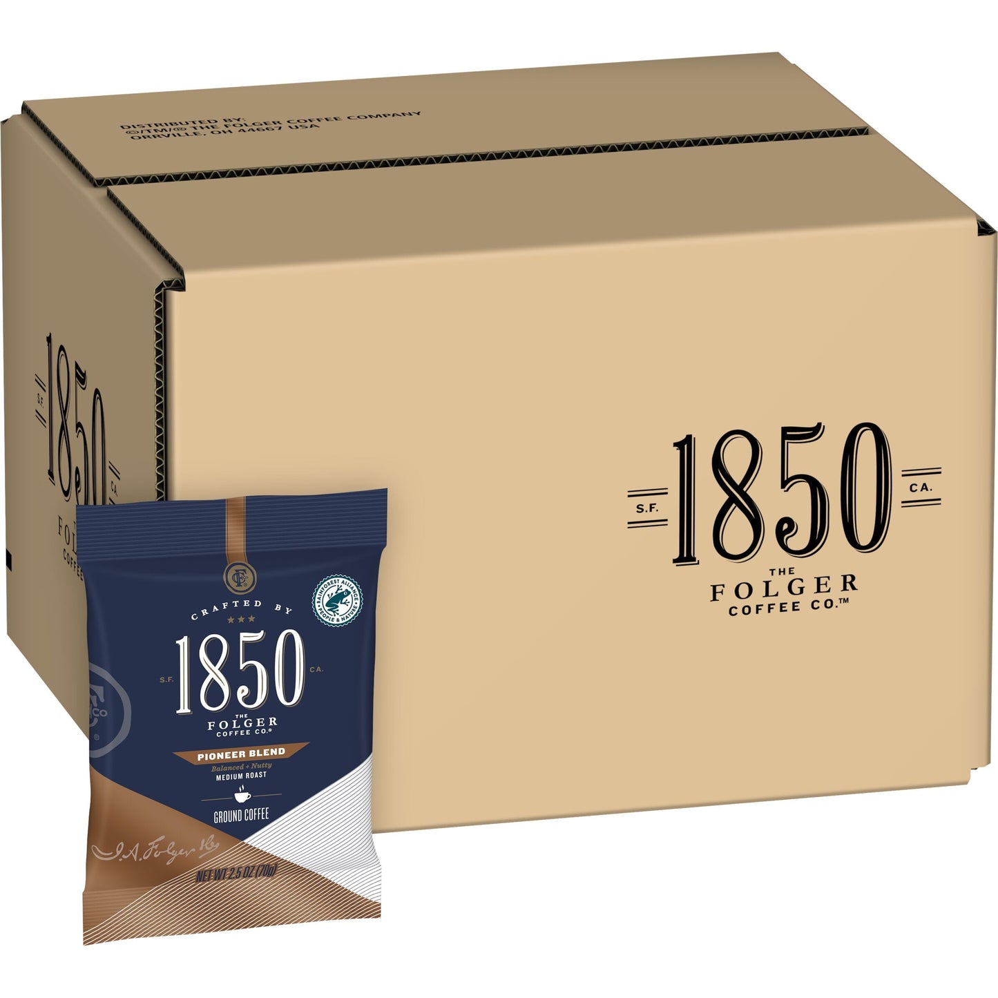 Folgers 1850 Pioneer Blend Medium Roast Ground Coffee  Fraction Pack  2.5 Ounce (Pack Of 24)