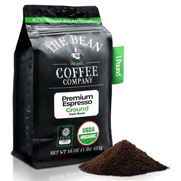 The Bean Organic Coffee Company Premium Espresso, Dark Roast, Ground Coffee, 16-Ounce Bag, Café Molido Tostado Orgánico